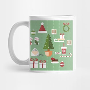 Christmas objects drawings on green bacgkround Mug